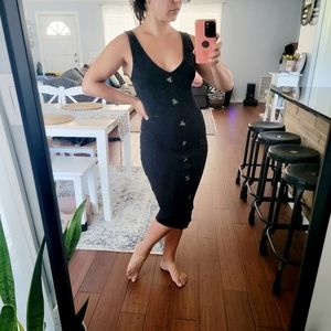 Derek Heart Size M Black Mini Woven Ribbed V-neck Dress